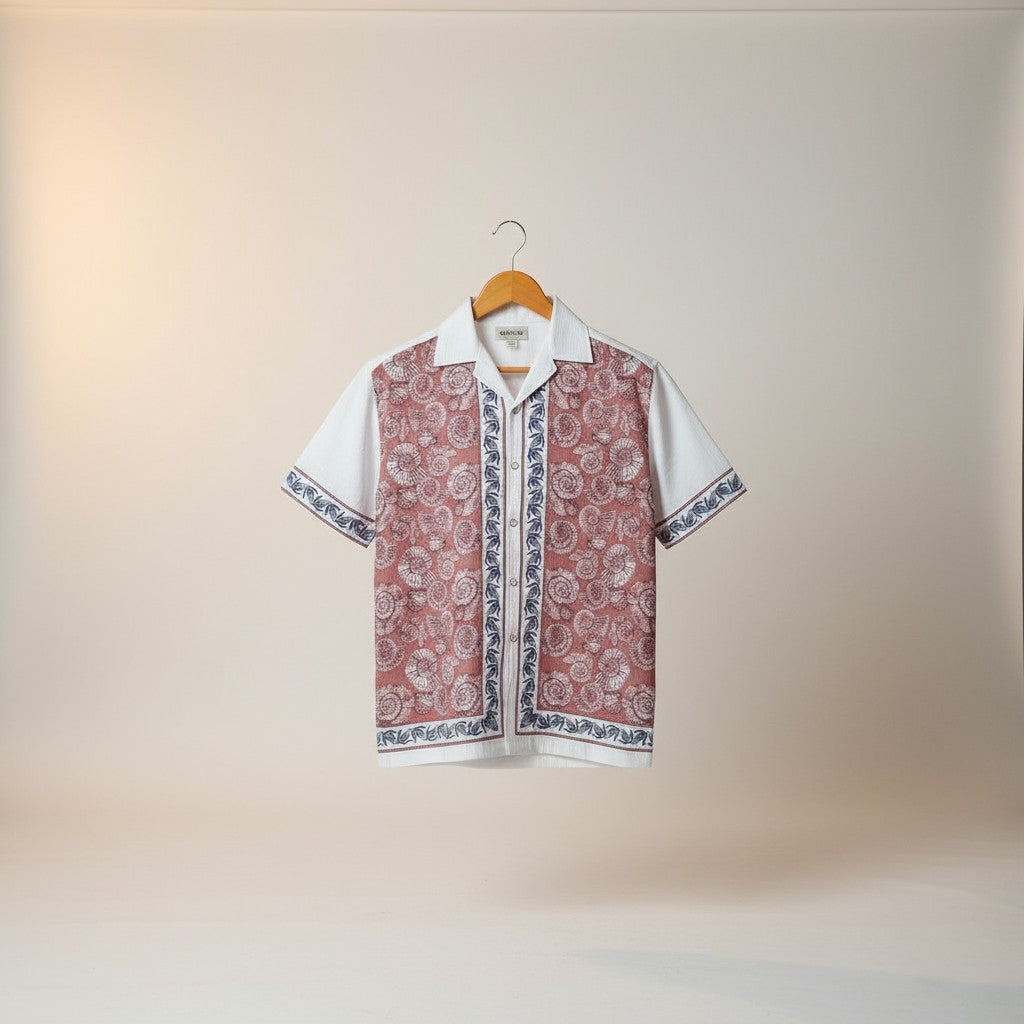 Oversized Popcorn Shirt – Pink Paisley Print | 100% Pure Cotton, Textured, Breathable Comfort