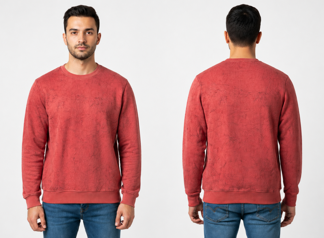 330 GSM Premium Acid Wash Oversized Sweatshirt for Men | Heavyweight Cotton Fleece | Vintage Red