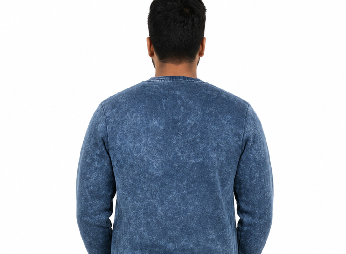 Men's Premium 330 GSM Acid Wash Crew Neck Sweatshirt – Blue
