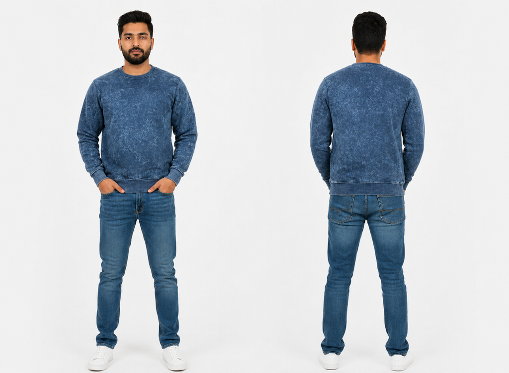 Men's Premium 330 GSM Acid Wash Crew Neck Sweatshirt – Blue