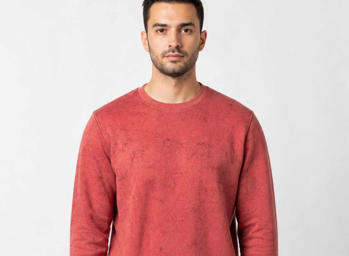 330 GSM Premium Acid Wash Oversized Sweatshirt for Men | Heavyweight Cotton Fleece | Vintage Red