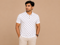 VersaVara Men's Premium White Printed Polo T-Shirt | Soft Cotton Casual Wear