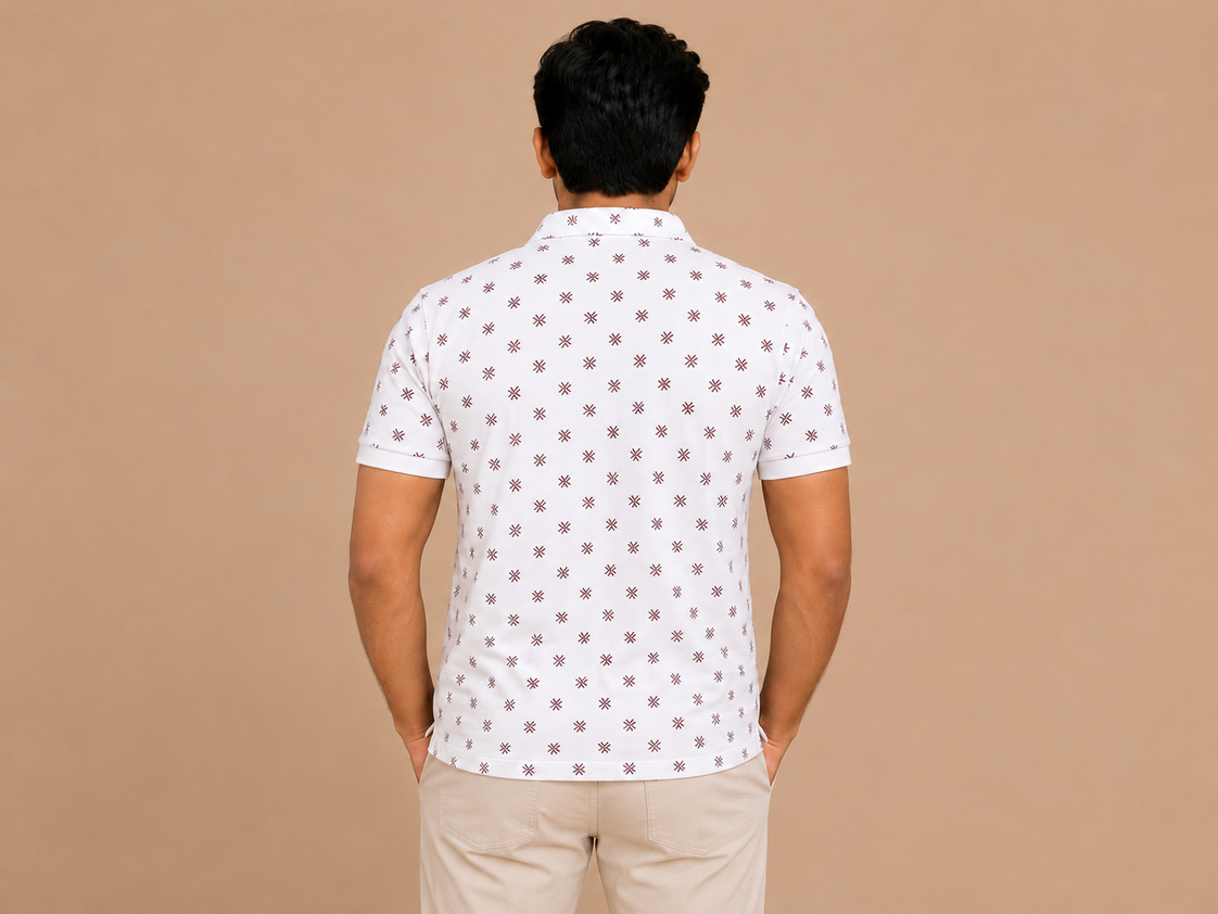VersaVara Men's Premium White Printed Polo T-Shirt | Soft Cotton Casual Wear