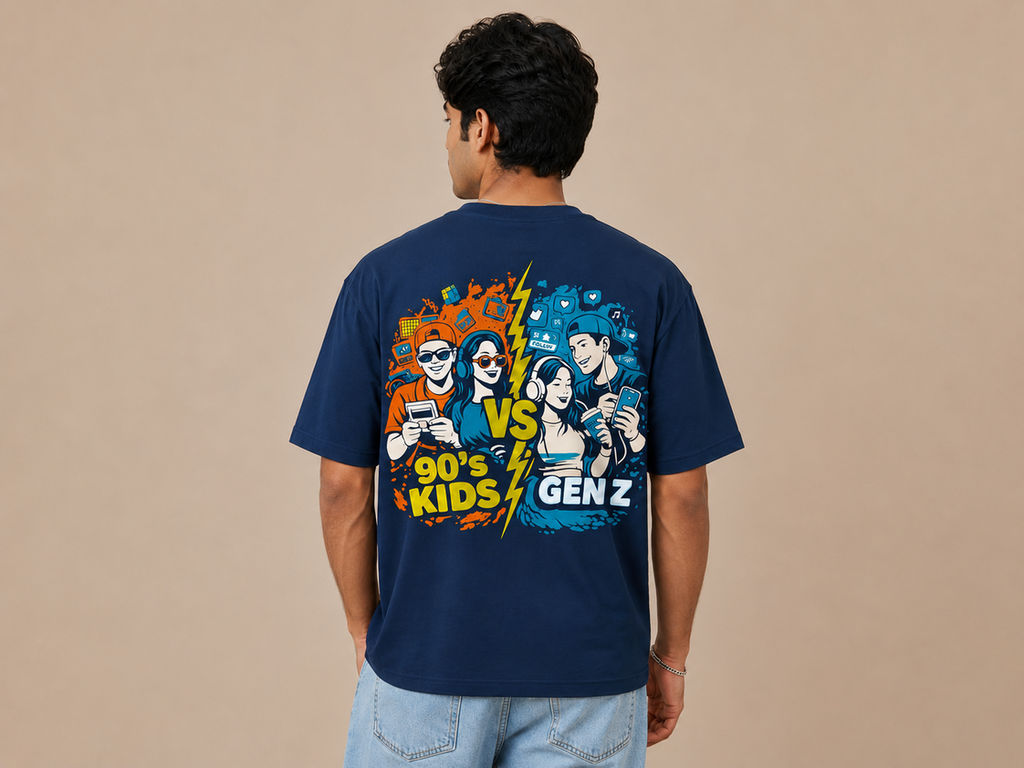 VersaVara Premium Oversized Graphic T-Shirt for Men | 240 GSM Heavyweight Cotton | Navy Blue