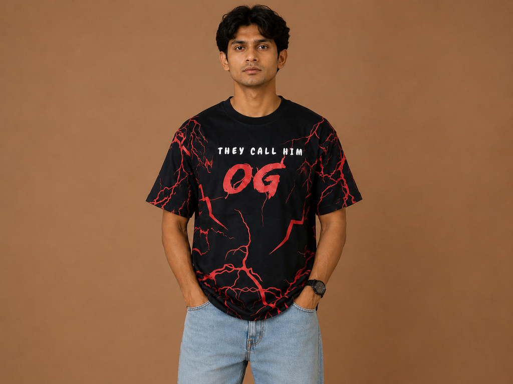 VersaVara OG Lightning Oversized Graphic T-Shirt for Men – Premium Cotton | Black