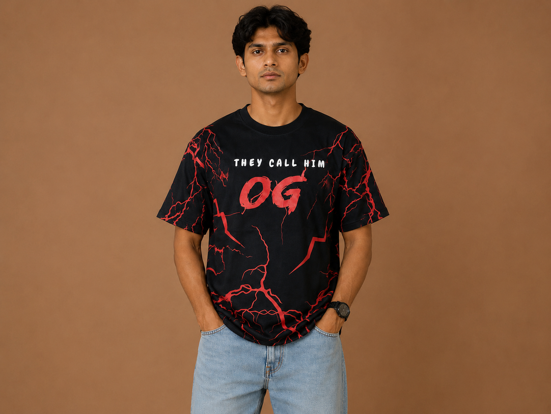 VersaVara OG Lightning Oversized Graphic T-Shirt for Men – Premium Cotton | Black