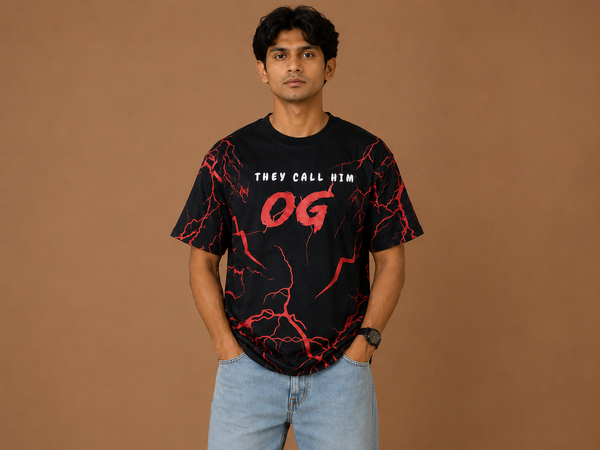VersaVara OG Lightning Oversized Graphic T-Shirt for Men – Premium Cotton | Black