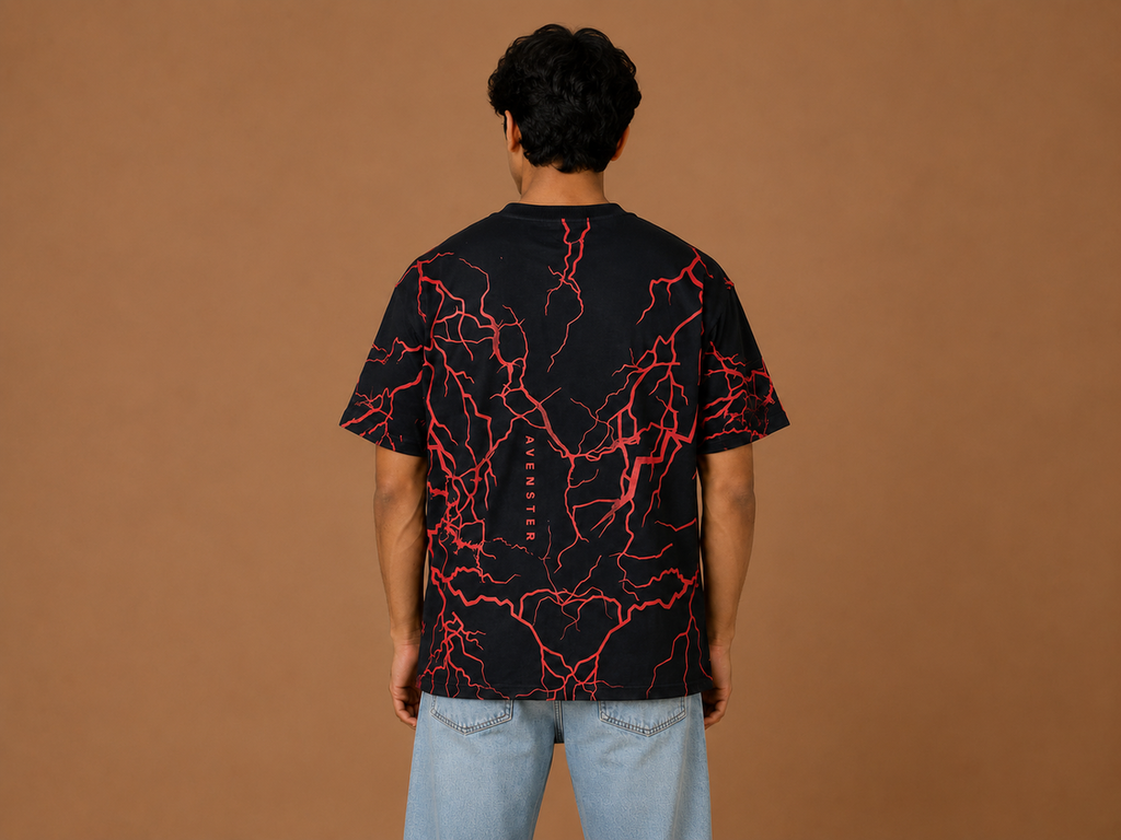 VersaVara OG Lightning Oversized Graphic T-Shirt for Men – Premium Cotton | Black