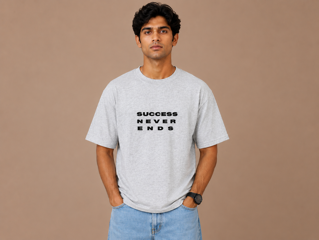 Success Never Ends – 240 GSM Premium Oversized Graphic T-Shirt for Men