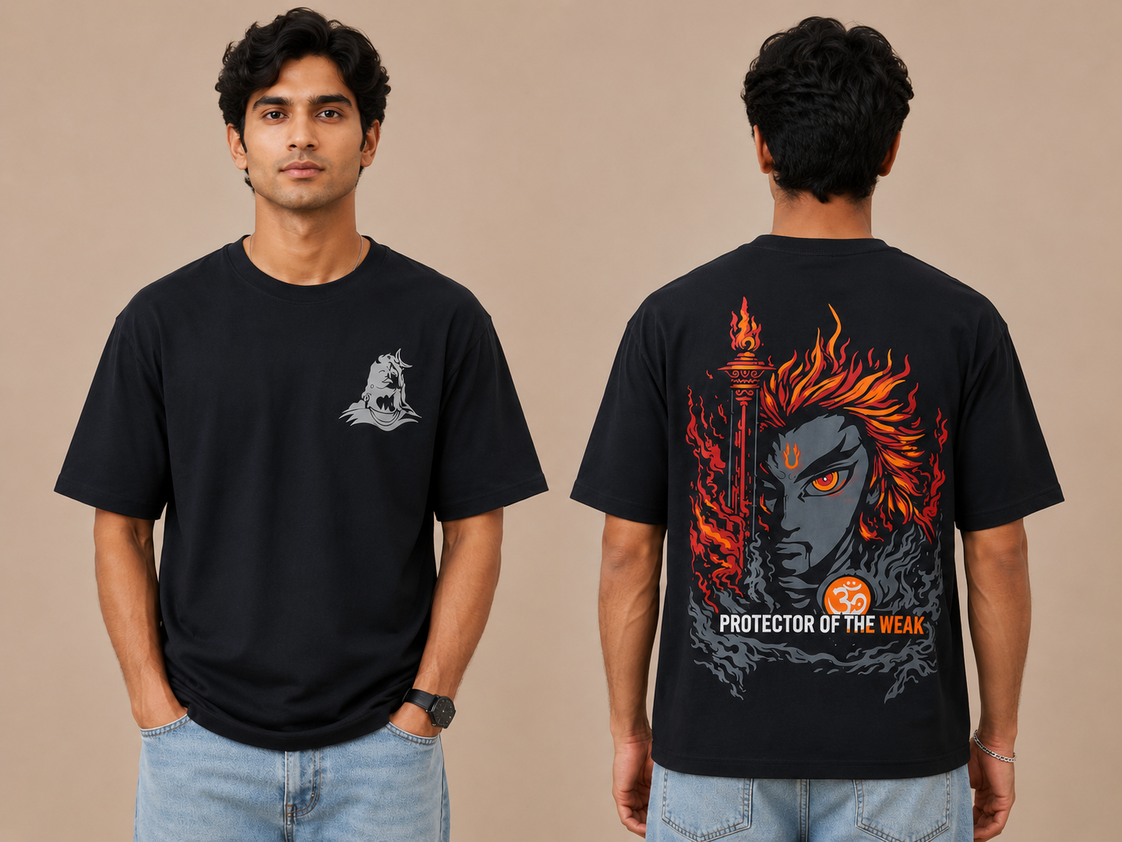 VersaVara Protector of the Weak Oversized Shiva T-Shirt | 240 GSM Premium Cotton