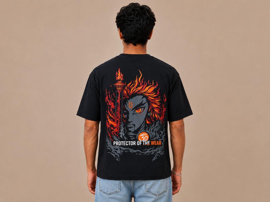 VersaVara Protector of the Weak Oversized Shiva T-Shirt | 240 GSM Premium Cotton