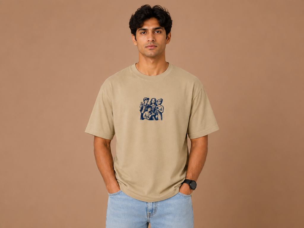 Fun in Japan Oversized Graphic T-Shirt for Men | 240 GSM Premium Cotton | Beige