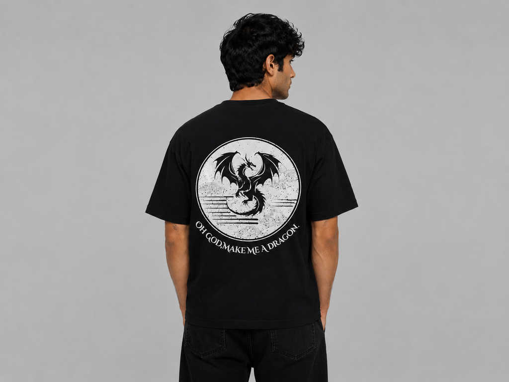 VersaVara Dragon Moon Oversized Graphic T-Shirt | 240 GSM Premium Cotton | Black