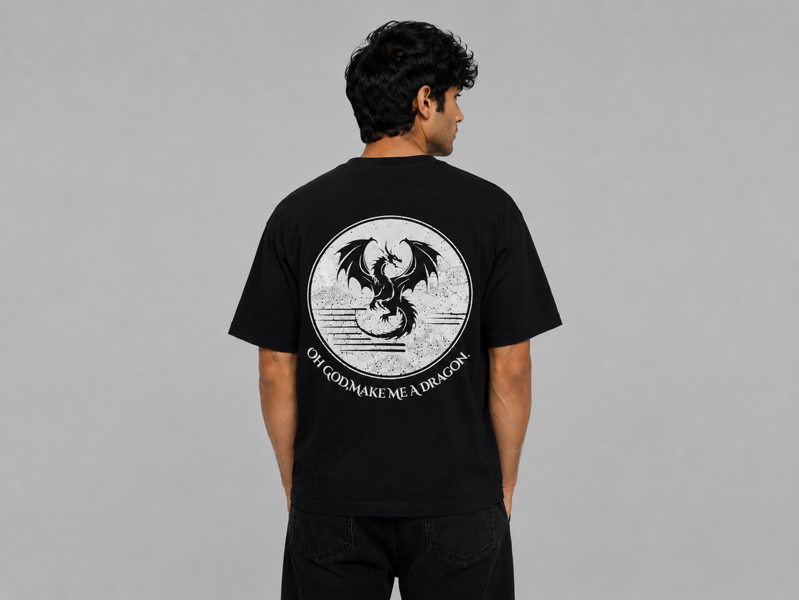 VersaVara Dragon Moon Oversized Graphic T-Shirt | 240 GSM Premium Cotton | Black