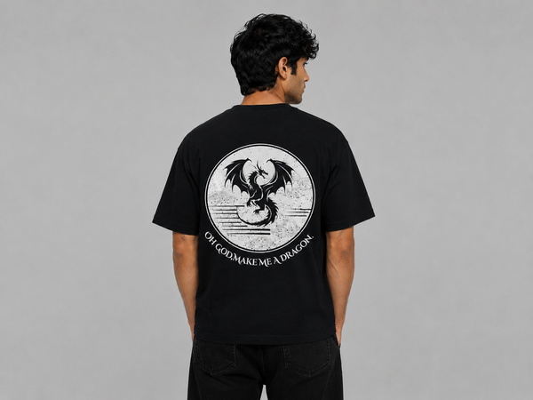 VersaVara Dragon Moon Oversized Graphic T-Shirt | 240 GSM Premium Cotton | Black