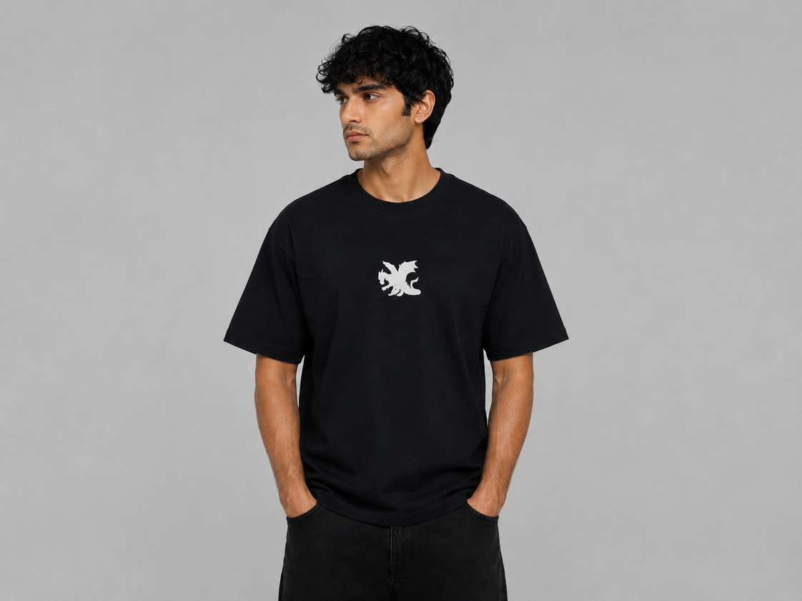 VersaVara Dragon Moon Oversized Graphic T-Shirt | 240 GSM Premium Cotton | Black