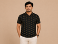 VersaVara Men's Premium Black Geometric Printed Polo T-Shirt | Soft Cotton | Regular Fit | Half Sleeves
