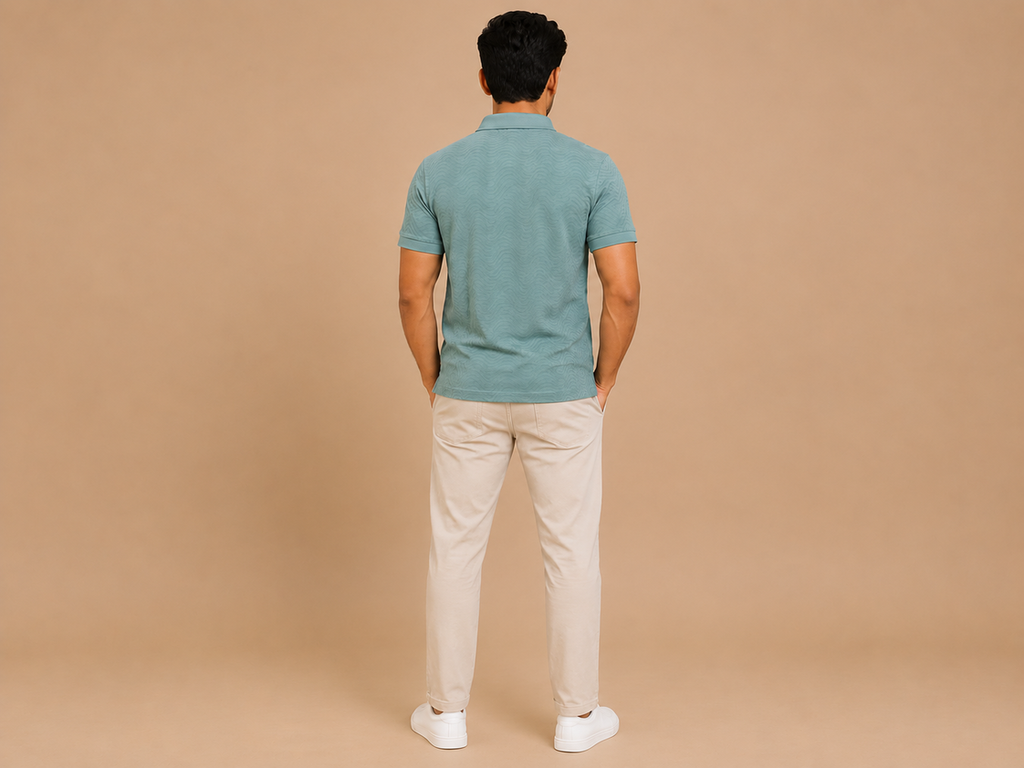 VersaVara Premium Textured Polo T-Shirt for Men | Regular Fit | Soft Cotton Blend | Sage Green