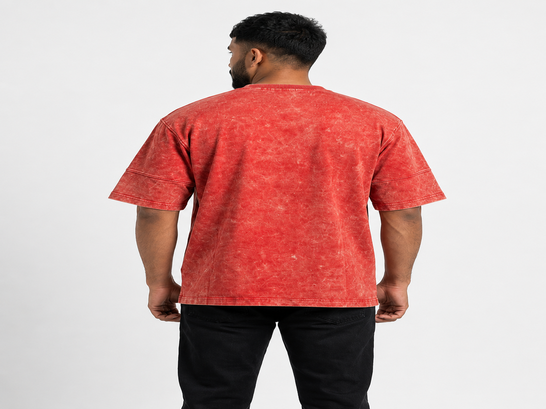 Men's 240 GSM Acid Wash Oversized T-Shirt | Heavyweight Premium Cotton | Vintage Red | Relaxed Fit