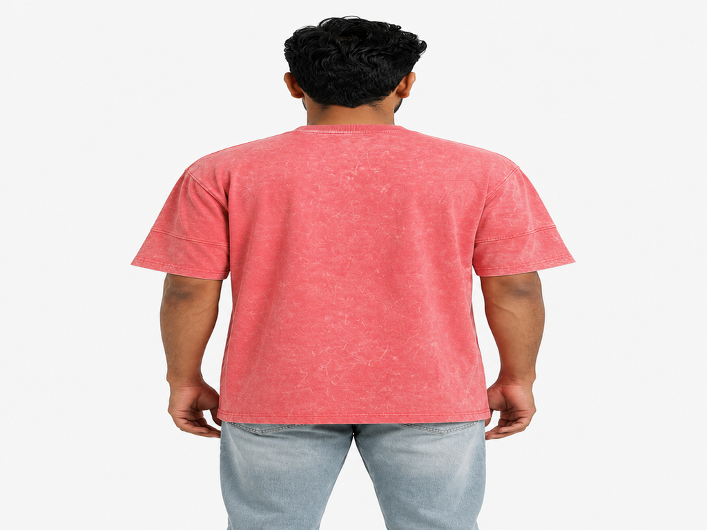 240 GSM Acid Wash Oversized T-Shirt for Men | Premium Heavyweight Cotton | Coral Pink