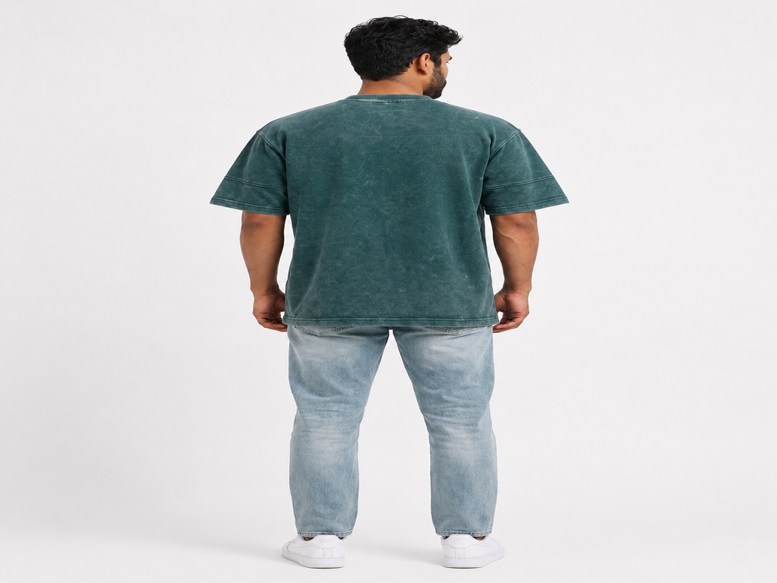 Men's 240 GSM Premium Acid Wash Oversized Cotton T-Shirt – Dark Green