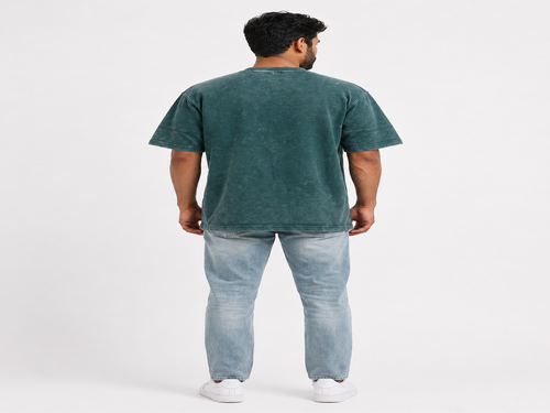 Men's 240 GSM Premium Acid Wash Oversized Cotton T-Shirt – Dark Green