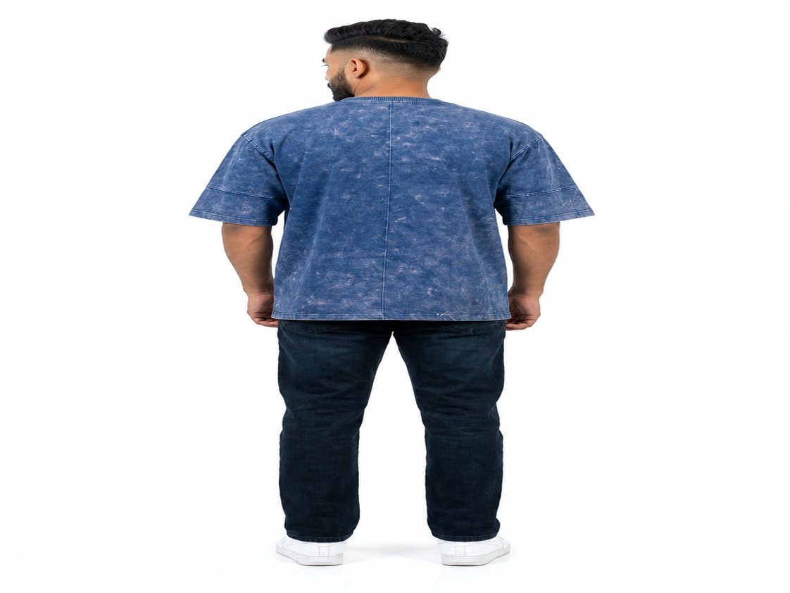 Men's 240 GSM Premium Acid Wash Oversized T-Shirt – Blue