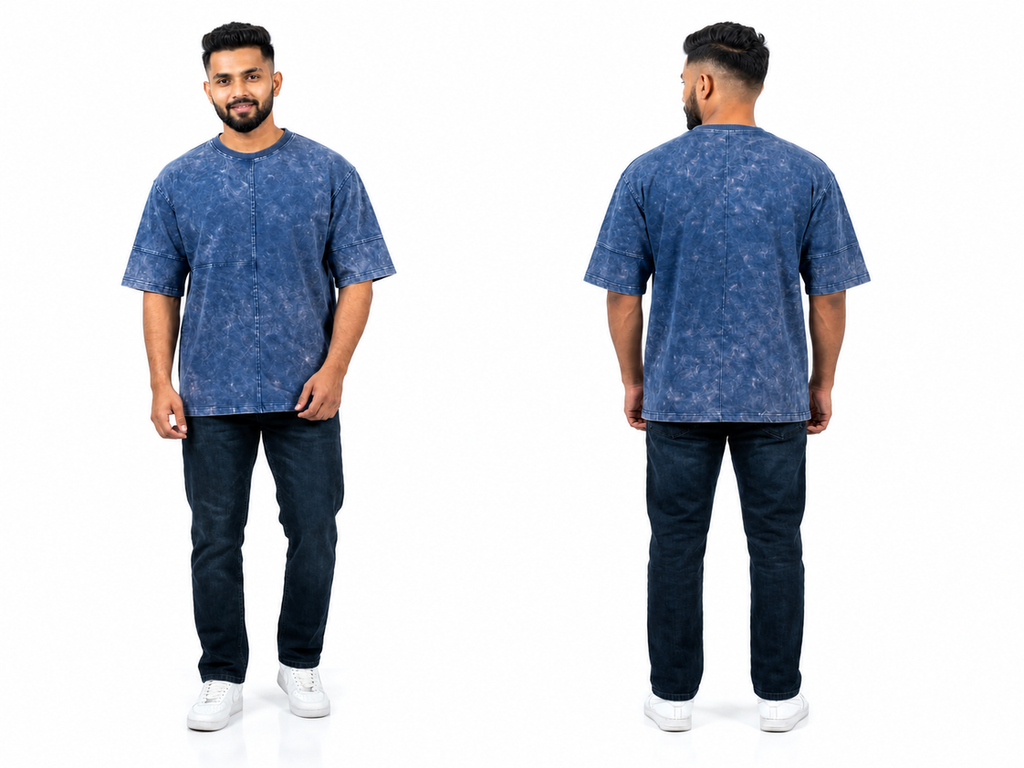 Men's 240 GSM Premium Acid Wash Oversized T-Shirt – Blue