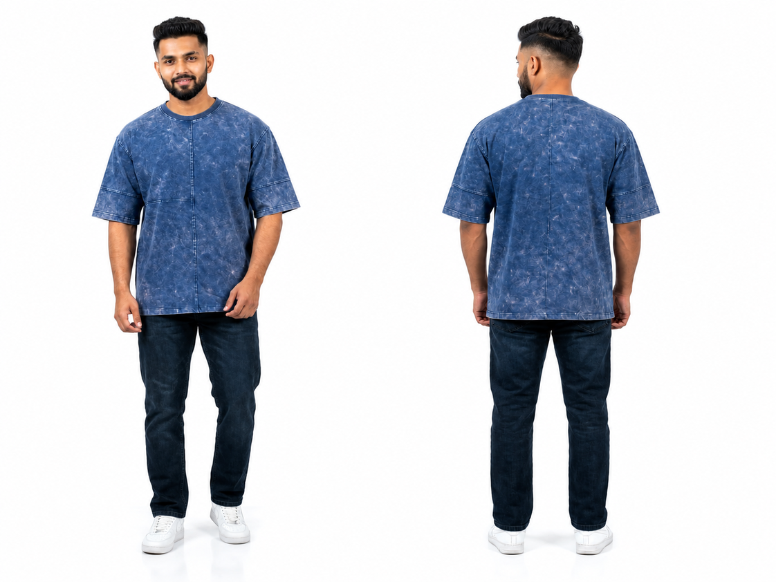 Men's 240 GSM Premium Acid Wash Oversized T-Shirt – Blue