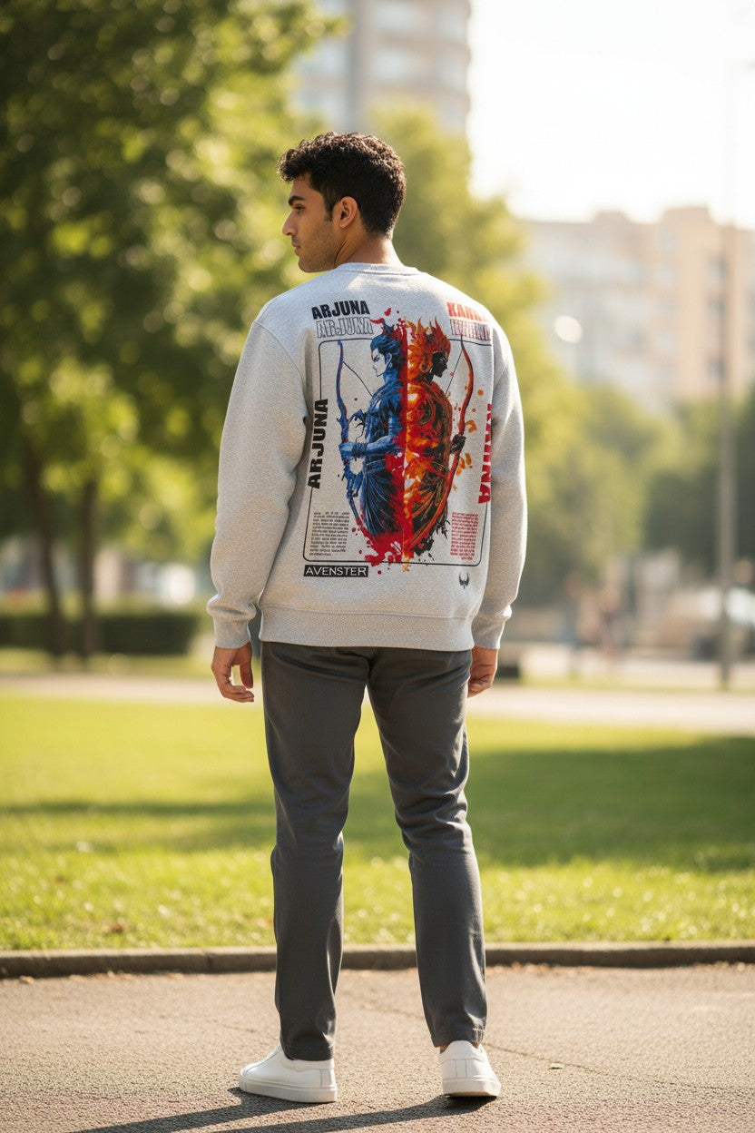 VersaVara Arjuna Karna Oversized Sweatshirt | Premium 330 GSM Cotton Graphic Sweatshirt