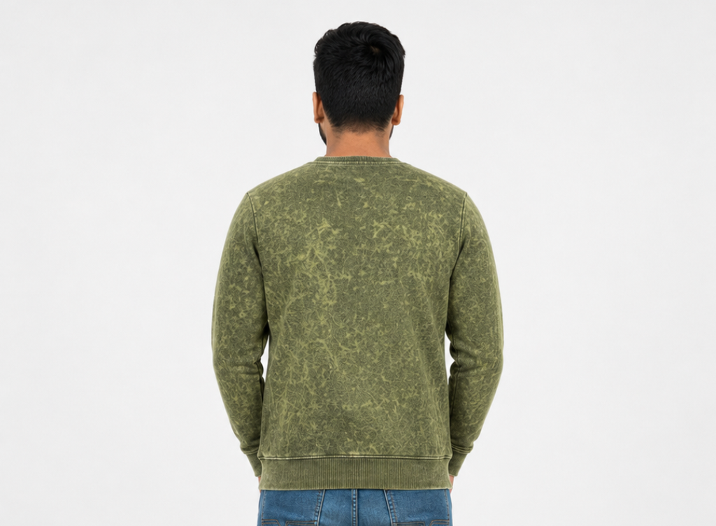 Men's Olive Acid Wash Oversized Sweatshirt | 330 GSM Premium Cotton Fleece