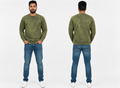 Men's Olive Acid Wash Oversized Sweatshirt | 330 GSM Premium Cotton Fleece