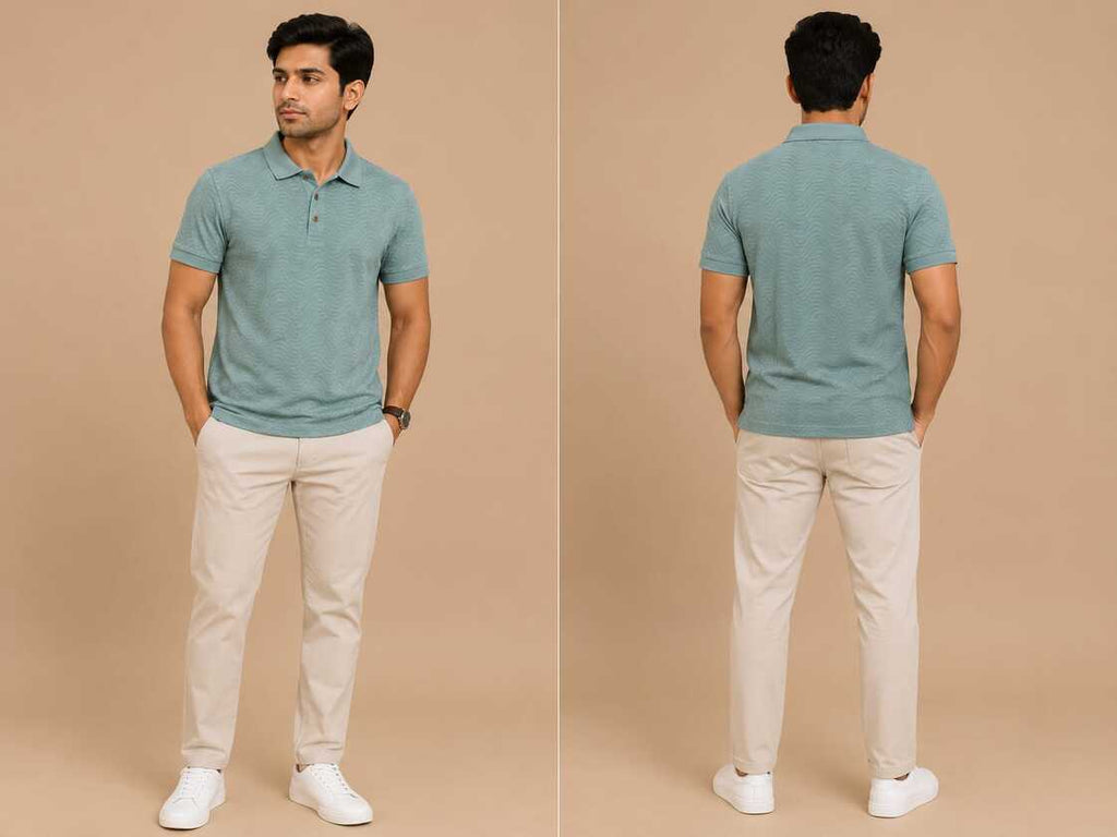VersaVara Premium Textured Polo T-Shirt for Men | Regular Fit | Soft Cotton Blend | Sage Green