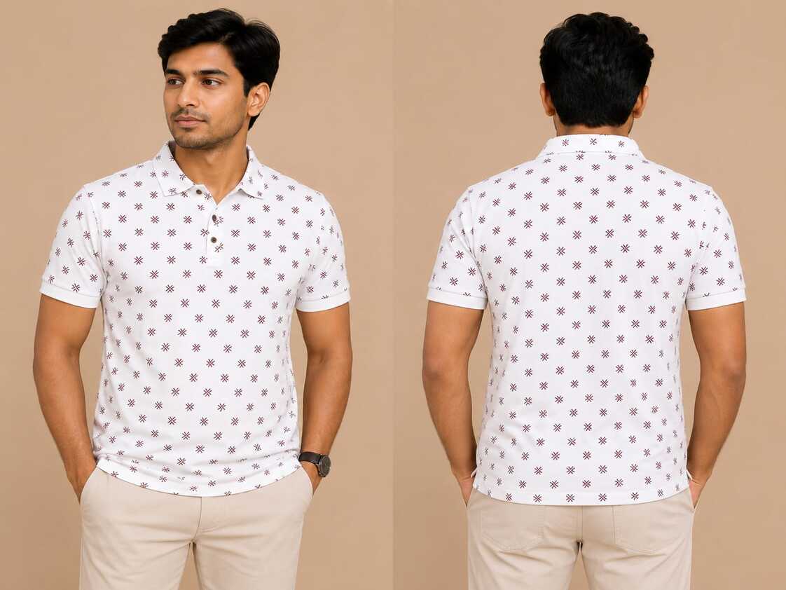 VersaVara Men's Premium White Printed Polo T-Shirt | Soft Cotton Casual Wear