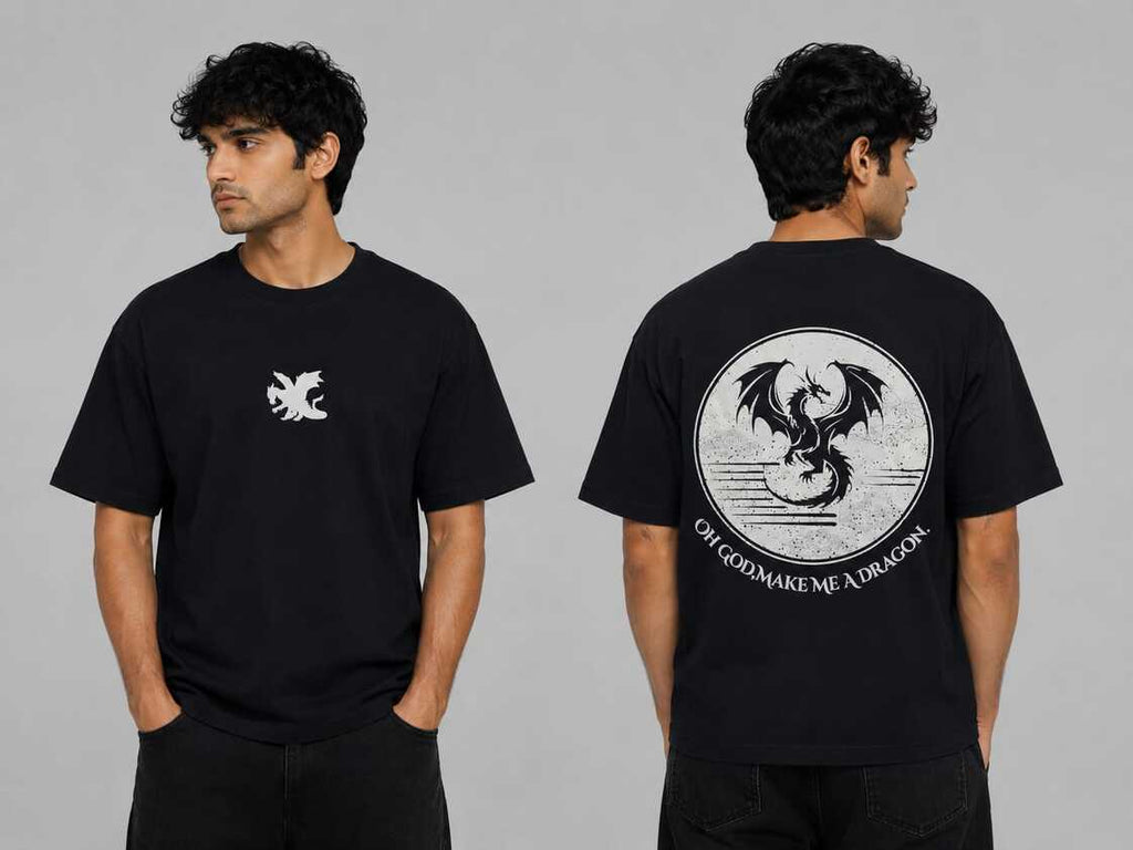 VersaVara Dragon Moon Oversized Graphic T-Shirt | 240 GSM Premium Cotton | Black