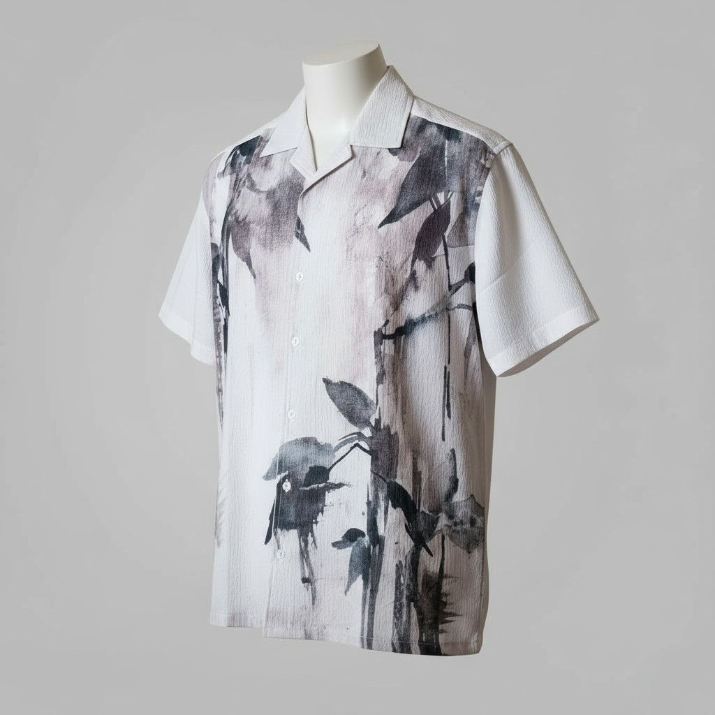 Oversized Popcorn Shirt – Dark Green Leaves Print | 100% Pure Cotton, Textured, Breathable Comfort