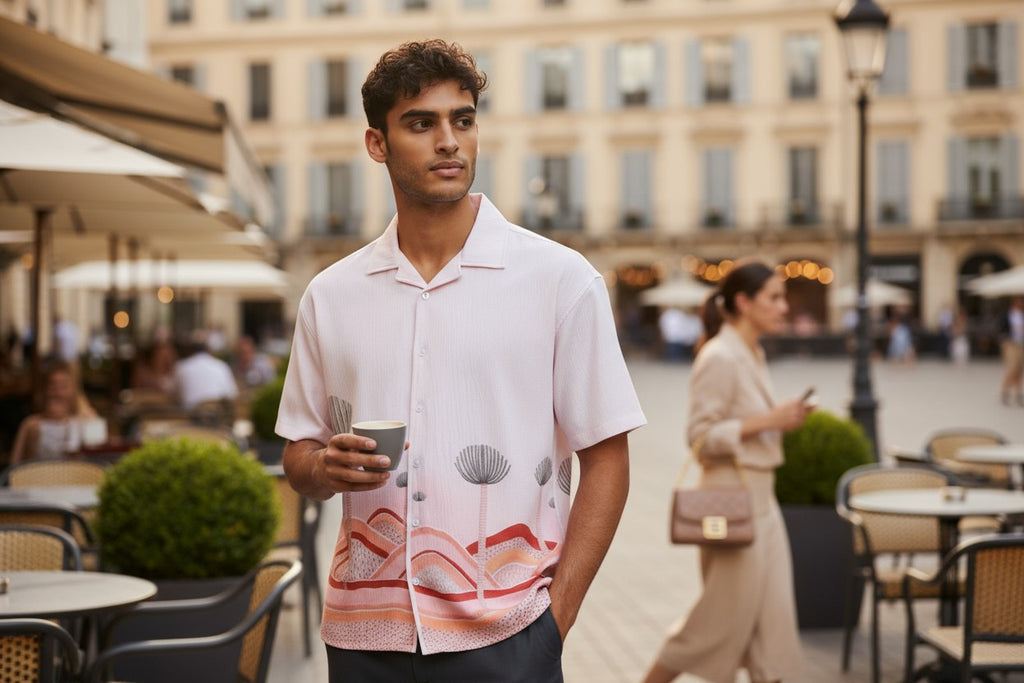 Oversized Popcorn Shirt – White Lotus Print | 100% Pure Cotton, Textured, Breathable Comfort