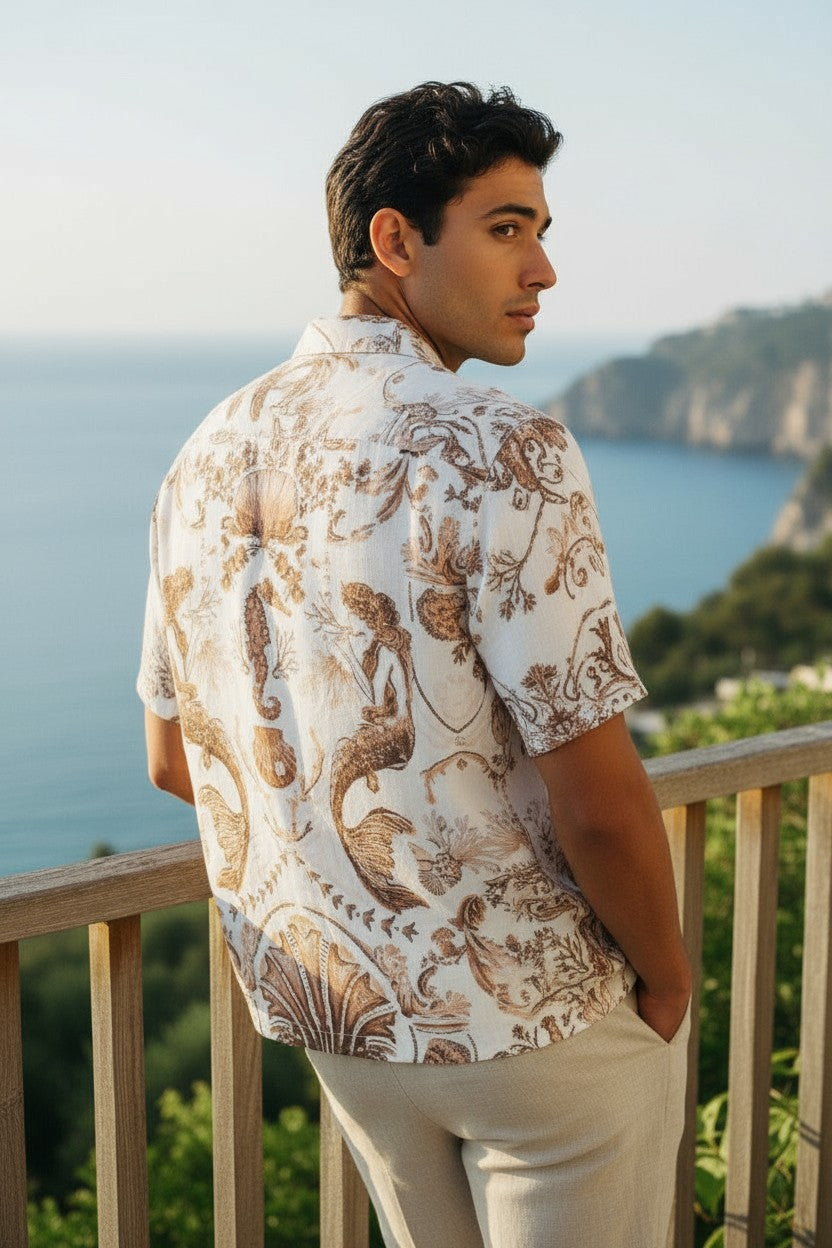 Oversized Popcorn Shirt – Brown Fairy Print | 100% Pure Cotton, Textured, Breathable Comfort