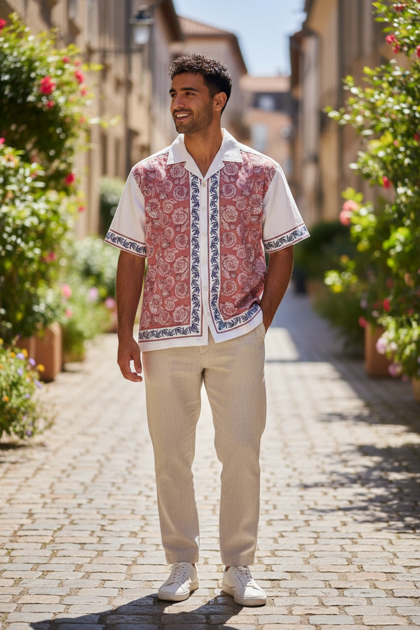 Oversized Popcorn Shirt – Pink Paisley Print | 100% Pure Cotton, Textured, Breathable Comfort