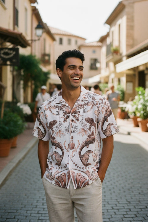 Oversized Popcorn Shirt – Brown Fairy Print | 100% Pure Cotton, Textured, Breathable Comfort