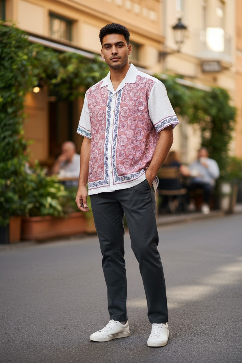 Oversized Popcorn Shirt – Pink Paisley Print | 100% Pure Cotton, Textured, Breathable Comfort